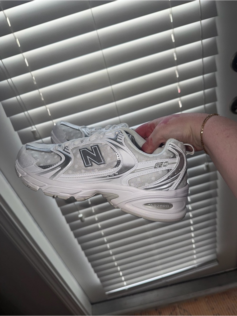New Balance 550 White and Silver Athletic Sneakers